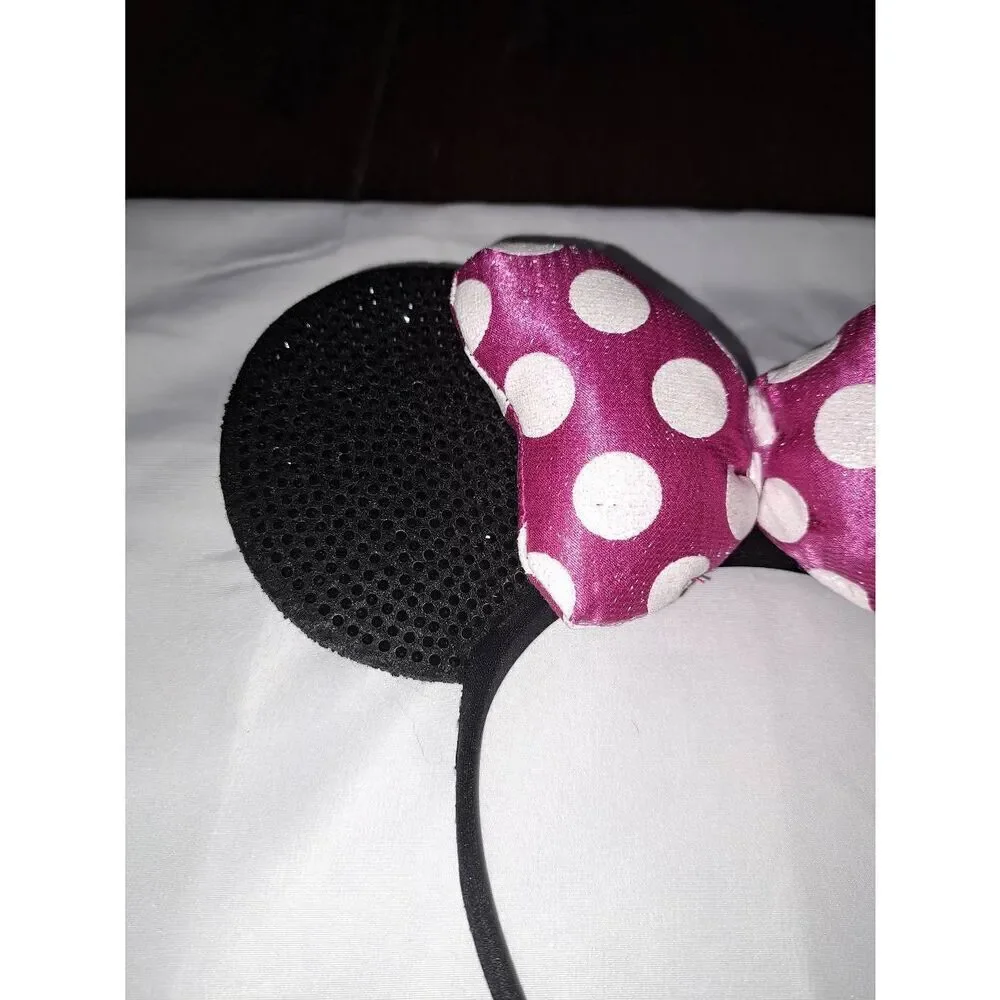 Minnie Mouse Ear Headband Black Pink White Embellish Costume Vacation Birthday